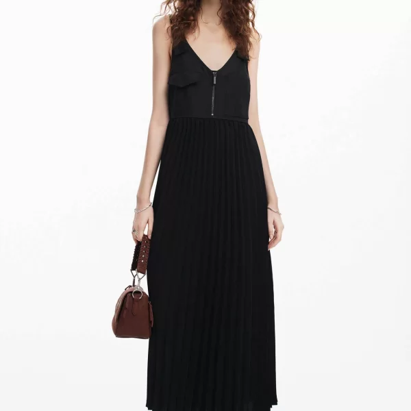 Desigual γυναικείο midi φόρεμα μονόχρωμο με τσέπες 