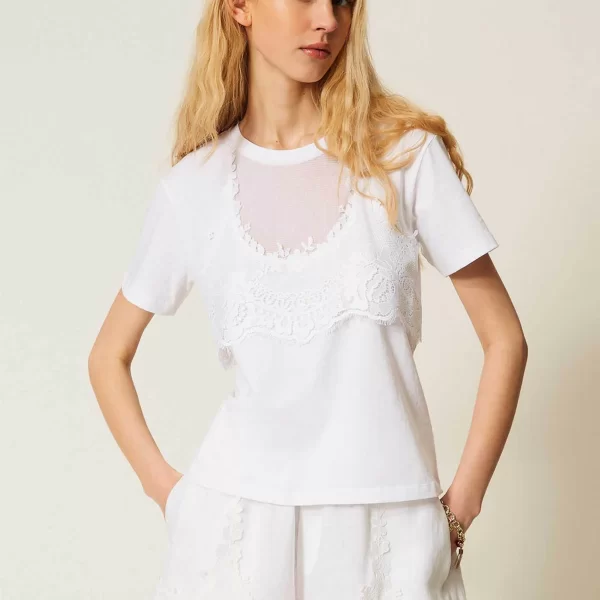 Twinset γυναικείο T-shirt με δαντέλα - 261TT2490 Λευκό
