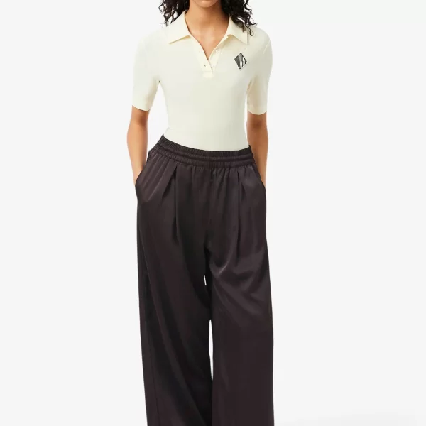 Lacoste Lacoste γυναικείο παντελόνι με σατέν όψη και ελαστική μέση Oversized Fit - HF9801 Καφέ Σκούρο