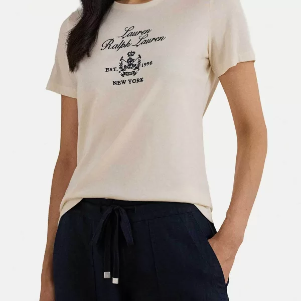 Lauren Ralph Lauren γυναικείο T-shirt με λογότυπο και lettering Regular Fit - 200P03725002 Εκρού