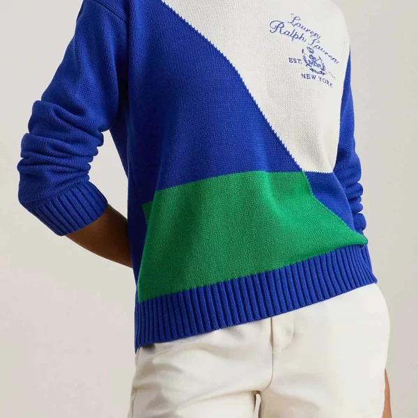 Lauren Ralph Lauren γυναικείο πουλόβερ colour-blocked με κεντημένο λογότυπο Relaxed Fit - 200P03509001 Λευκό - Μπλε