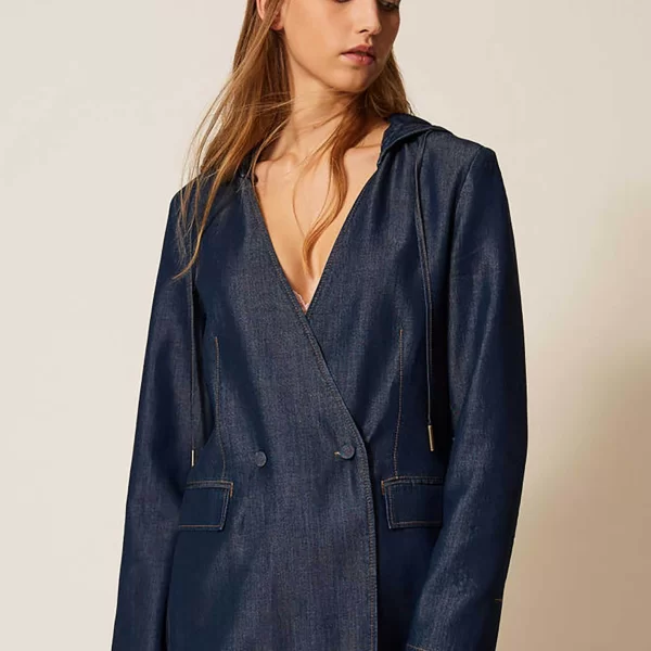 TWINSET Twinset γυναικείο σακάκι denim με κουκούλα - 261LL2QAA Μπλε