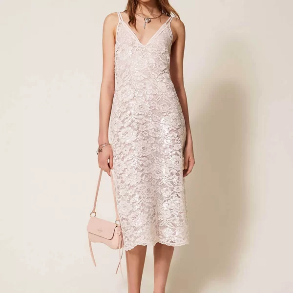 Twinset γυναικείο midi φόρεμα με δαντέλα - 261TP2630 Ροζ