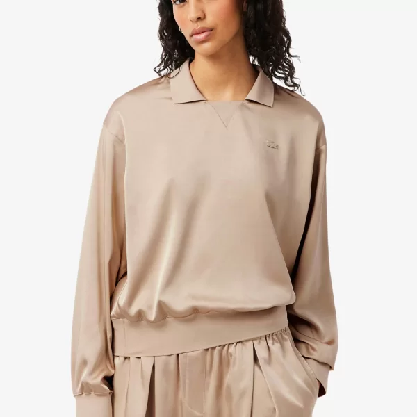 Lacoste γυναικεία μπλούζα πόλο με σατέν όψη Relaxed Fit - CF9802 Μπεζ