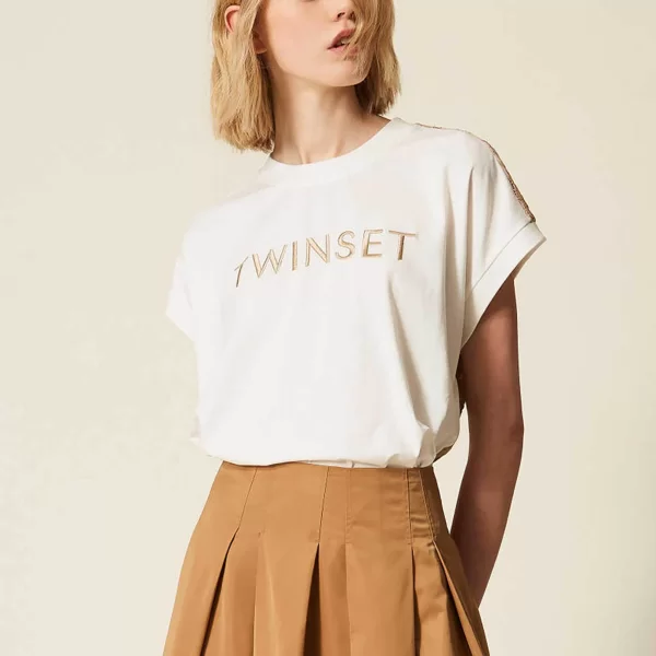TWINSET Twinset γυναικείο T-shirt με δαντέλα στην πλάτη - 261LL2ADD Λευκό