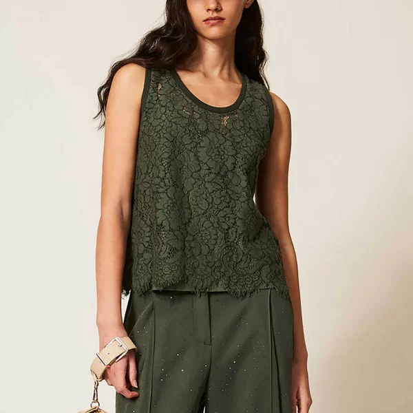 Twinset γυναικείο τοπ με δαντέλα - 261LL2AEE Λαδί