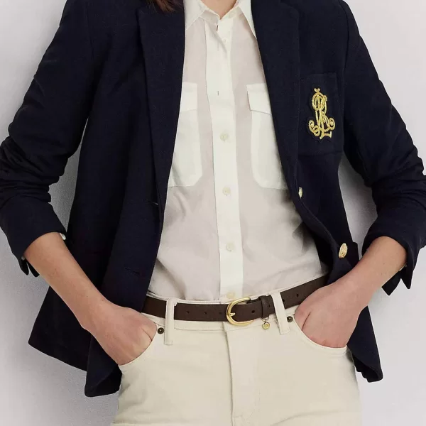 Lauren Ralph Lauren γυναικείο σακάκι μονόχρωμο βαμβακερό με τσέπες και κεντημένο μονόγραμμα - 200797305005 Σκούρο Μπλε