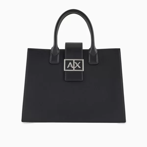 Armani Exchange γυναικεία τσάντα χειρός με μεταλλικό λογότυπο - XW000305AF12039 Μαύρο