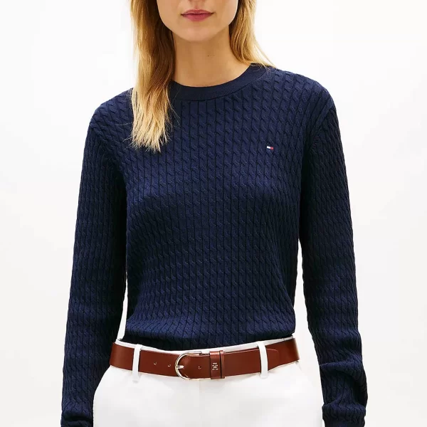 Tommy Hilfiger γυναικείο πουλόβερ με cable knit pattern και κεντημένο λογότυπο Regular Fit - WW0WW44993 Μπλε Σκούρο