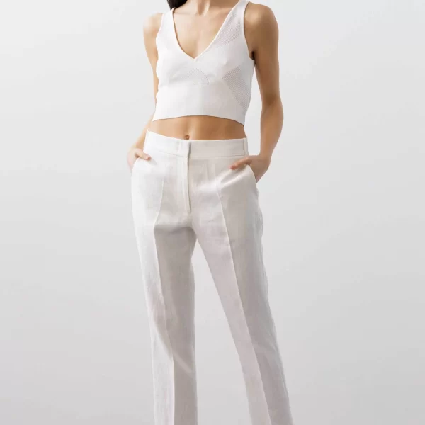 BCBGMAXAZRIA γυναικείο cigarette παντελόνι λινό - 23SRP106LI03 Λευκό