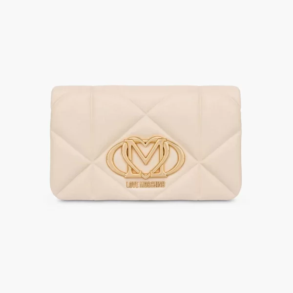 Love Moschino γυναικεία καπιτονέ τσάντα ώμου με μεταλλικό λογότυπο και καρδιά - JC4043PP1OLC0 Κρέμ