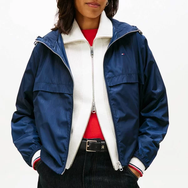 Tommy Hilfiger γυναικείο αντιανεμικό jacket με κουκούλα και logo flag Regular Fit - WW0WW48001 Μπλε Σκούρο