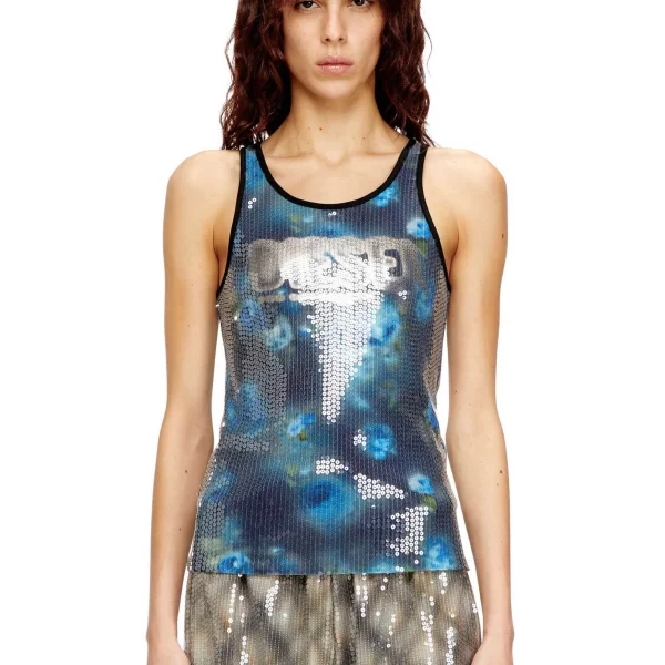 Diesel γυναικείο αμάνικο τοπ με διακοσμητικές παγιέτες Slim Fit 