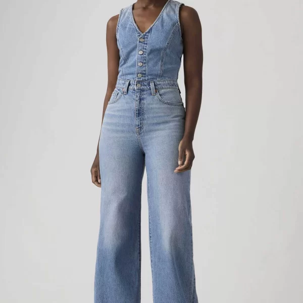 Levi's® γυναικεία denim ολόσωμη φόρμα αμάνικη πεντάτσεπη Slim Fit - 0002R0001 Denim Blue Ανοιχτό