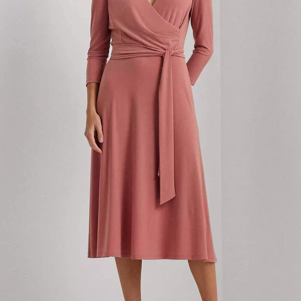 Lauren Ralph Lauren γυναικείο midi φόρεμα μονόχρωμο με ασορτί ζώνη - 250769904035 Σάπιο Μήλο