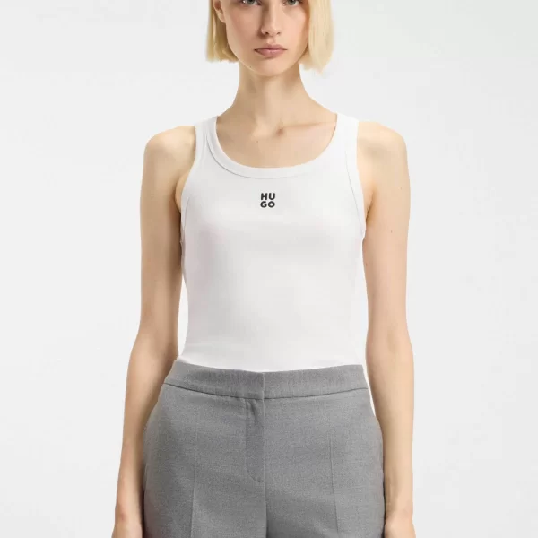 Hugo Boss γυναικείο αμάνικο τοπ μονόχρωμο με contrast logo print 