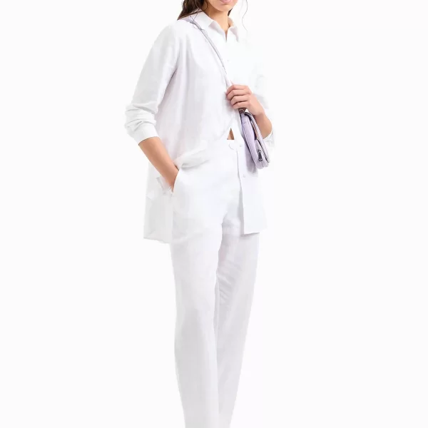 Armani Exchange γυναικείο παντελόνι λινό baloon - 3DYP12YN1RZ Λευκό