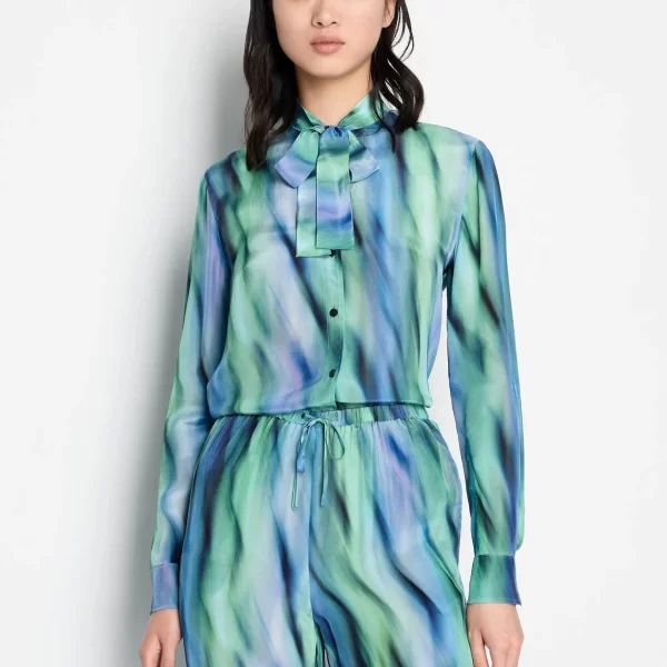 Armani Exchange γυναικείο πουκάμισο εμπριμέ που δένει στο λαιμό - 3DYC06YN7QZ