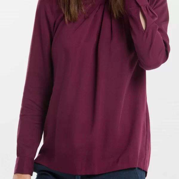 Gant γυναικεία μπλούζα μονόχρωμη με σούρες μπροστά και πιέτα πίσω - 4301049 Βυσσινί