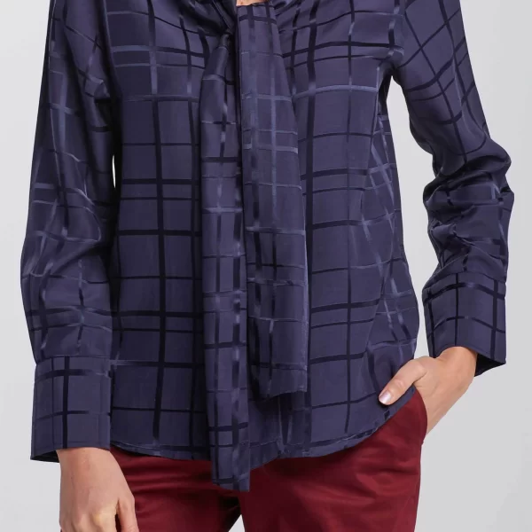 Gant γυναικείο πουκάμισο με all-over structured pattern και γιακά με γραβάτα - 4320142 Μπλε Σκούρο