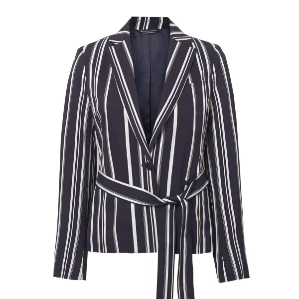 Gant γυναικείο σακάκι από βισκόζη με ριγέ σχέδιο και ασορτί ζώνη - 4770019 Μπλε Σκούρο