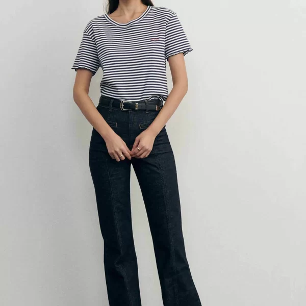 Maison Labiche γυναικείο κοντομάνικο πουλόβερ ribbed με ριγέ σχέδιο Slim Fit 