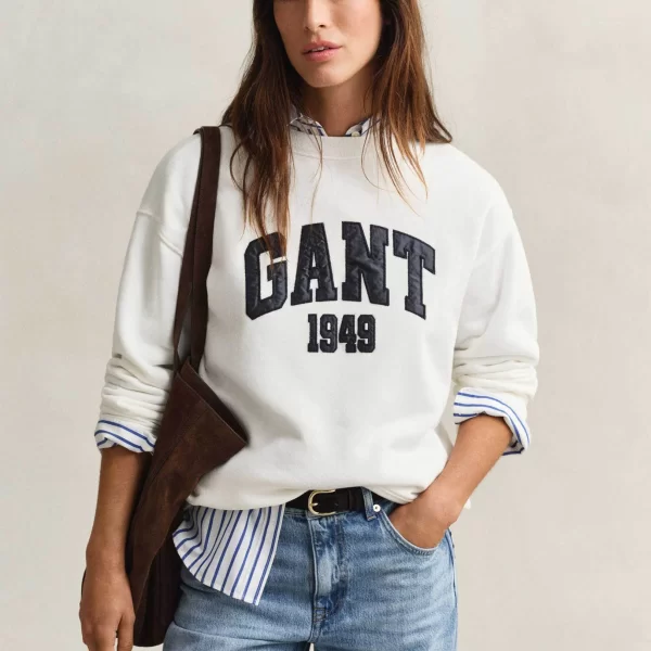Gant γυναικεία μπλούζα φούτερ με contrast graphic logo Relaxed Fit - 4201419 Λευκό