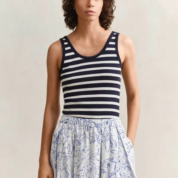 Gant γυναικεία αμάνικη μπλούζα ribbed με ριγέ σχέδιο Slim Fit - 4201442 Μπλε Σκούρο