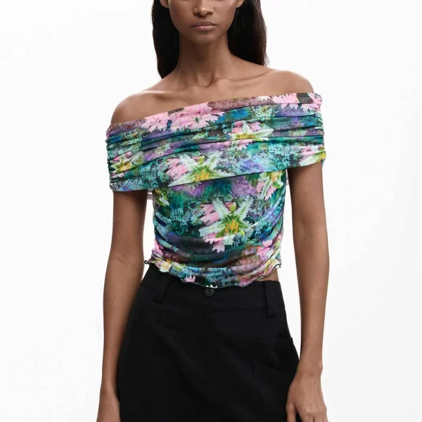 Desigual γυναικεία μπλούζα με carmen λαιμόκοψη και floral print Slim Fit 