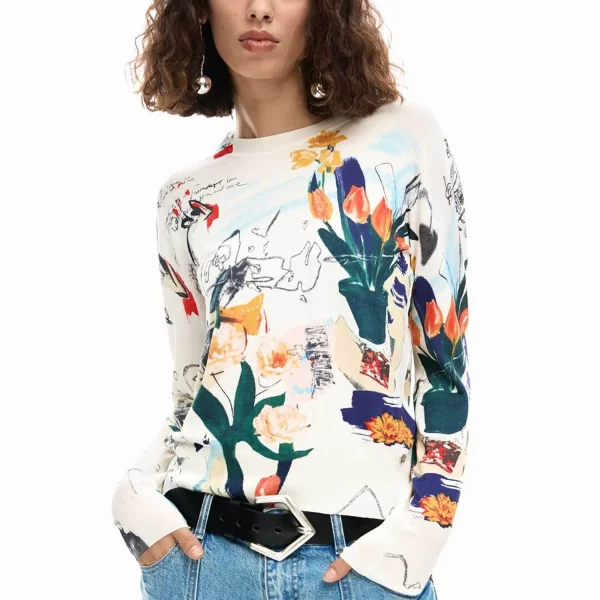 Desigual γυναικείo λεπτό πουλόβερ με floral print Regular Fit 