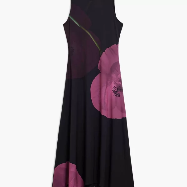 Desigual γυναικείο midi αμάνικο φόρεμα με floral print και ασύμμετρο τελείωμα 