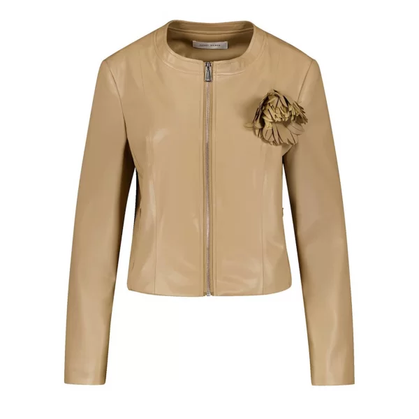 Gerry Weber γυναικείο jacket faux δέρμα με απλικέ λουλούδι - 430026-31227 Μπεζ
