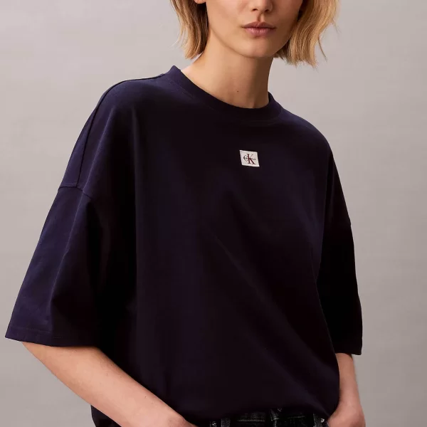 Calvin Klein Jeans γυναικείο T-shirt μονόχρωμο με λογότυπο Oversized Fit - LV047D204G Μπλε Σκούρο