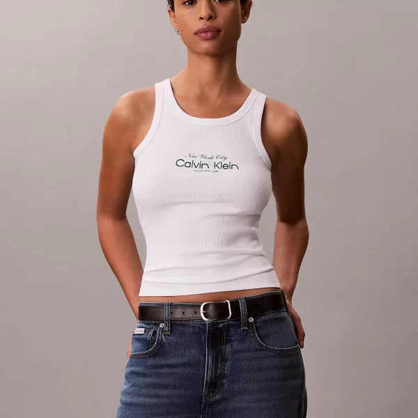 Calvin Klein Jeans γυναικείο τοπ αμάνικο ribbed - LV047F816G Λευκό