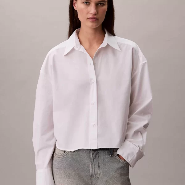 Calvin Klein γυναικείο πουκάμισο Relaxed Cropped - LV044E170G Λευκό