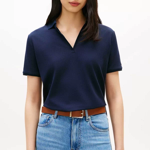 Tommy Hilfiger γυναικεία μπλούζα πόλο πικέ με V Relaxed Fit - WW0WW48720 Μπλε Σκούρο