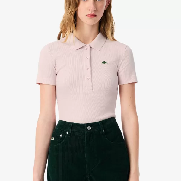 Lacoste Lacoste γυναικεία μπλούζα πόλο ribbed με κεντημένο λογότυπο Slim Fit - DF5377 Ροζ Ανοιχτό