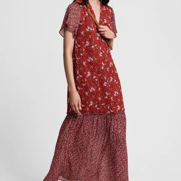 Gant γυναικείο maxi φόρεμα με βολάν και floral print - 4503084 Κόκκινο