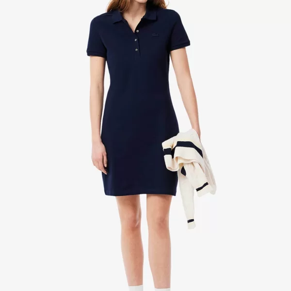 Lacoste γυναικείο mini φόρεμα πόλο πικέ με κεντημένο λογότυπο Slim Fit - EF5473 Μπλε Σκούρο