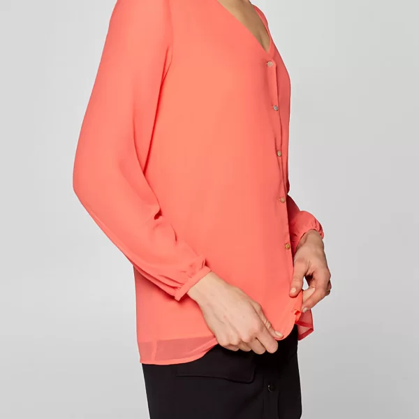 Esprit Esprit γυναικεία μπλούζα chiffon με κουμπάκια - 019EE1F015 Κοραλί