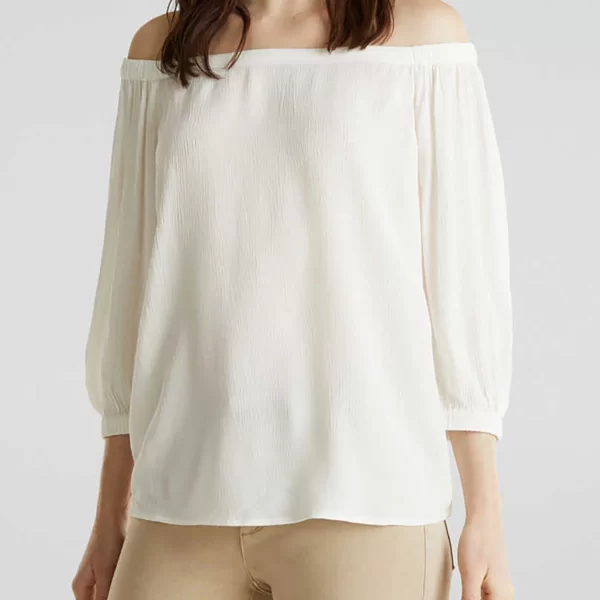 Esprit Esprit γυναικεία μπλούζα με carmen λαιμόκοψη και μανίκια 3/4 - 030EE1F318 Λευκό