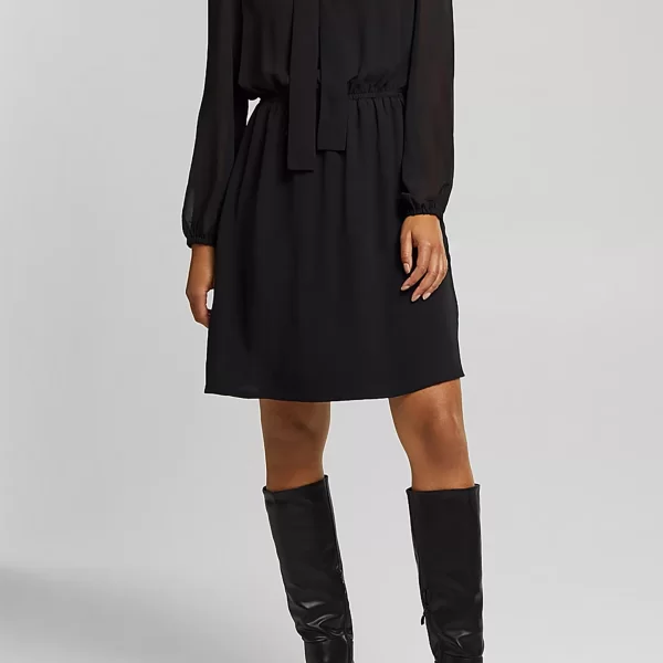 Esprit γυναικείο mini φόρεμα με δέσιμο στη λαιμόκοψη - 110EE1E319 Μαύρο