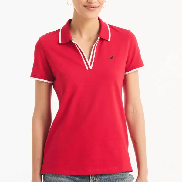 Nautica γυναικεία μπλούζα πόλο πικέ με κεντημένο λογότυπο Classic Fit - 15K133 Κόκκινο