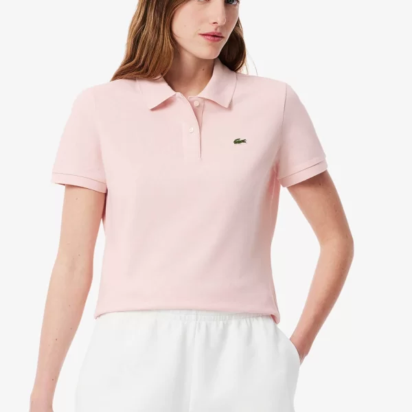 Lacoste γυναικεία μπλούζα πόλο πικέ κοντομάνικη με κεντημένο λογότυπο Regular Fit - PF7839 Ροζ Ανοιχτό