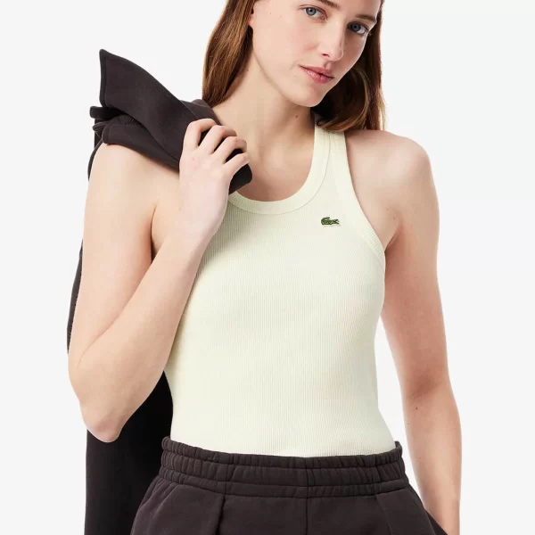 Lacoste γυναικεία μπλούζα αμάνικη ribbed με κεντημένο λογότυπο Slim Fit - TF5388 Λευκό