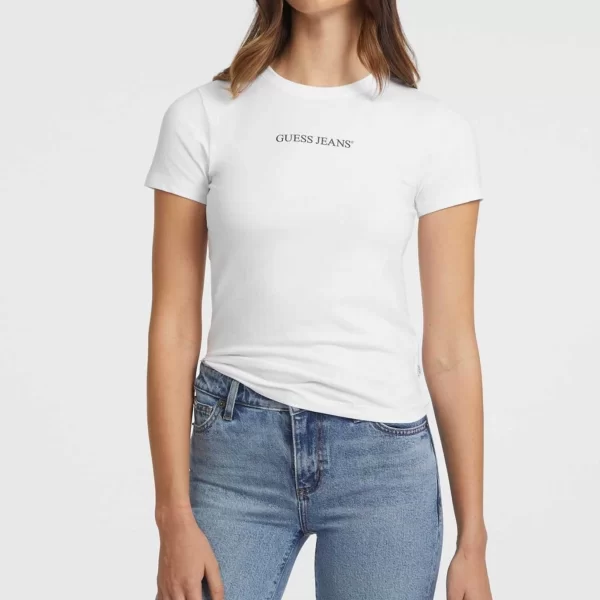 Guess γυναικείο T-shirt με λογότυπο Slim Fit - W4YI01J1314 Λευκό