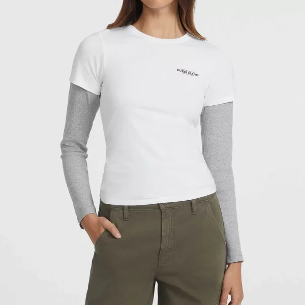 Guess γυναικείο T-shirt με λογότυπο Slim Fit - W4YI02J1314 Λευκό