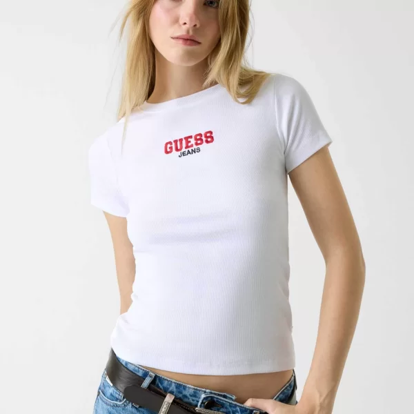 Guess γυναικείο T-shirt με λογότυπο Slim Fit - W4YI64KA0H1 Λευκό