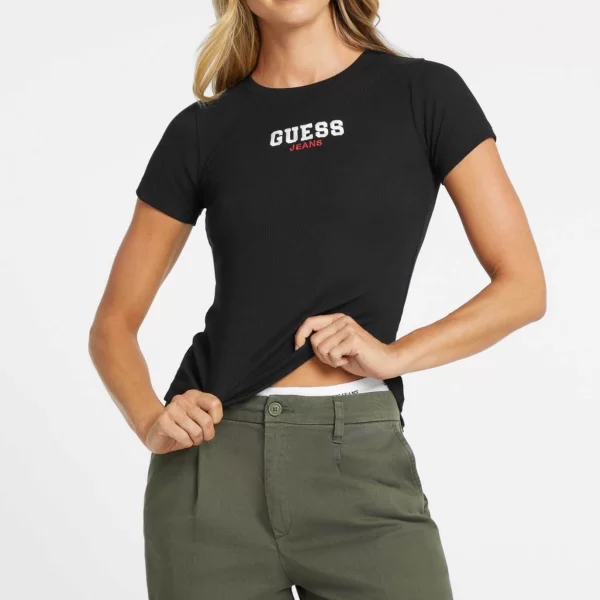 Guess γυναικείο T-shirt με λογότυπο Slim Fit - W4YI64KA0H1 Μαύρο