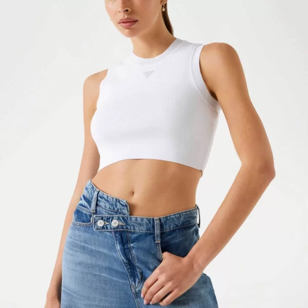 Guess γυναικείο αμάνικο τοπ cropped Slim Fit - W4GZ34Z3F40 Λευκό
